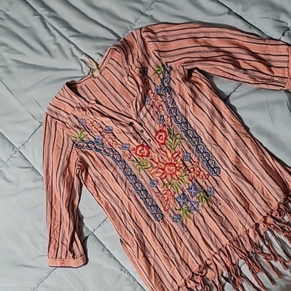 Aratta‎ Silent Journey Boho Fringed Tunic w/Floral Embroidery Women's (S)